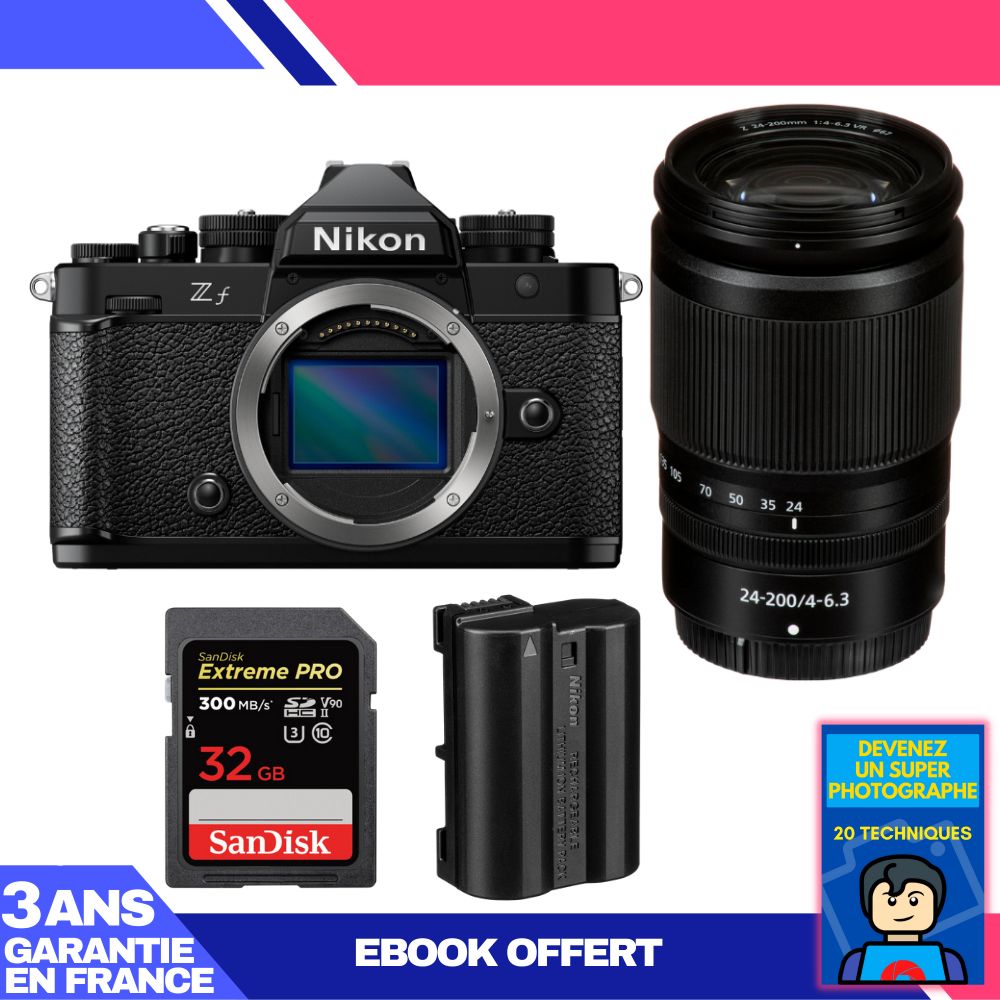 Nikon Zf Camera Kit with 24-200mm f/4-6.3 VR Lens + SanDisk 32GB Extreme PRO SDXC Card + Nikon EN-EL15C + Ebook