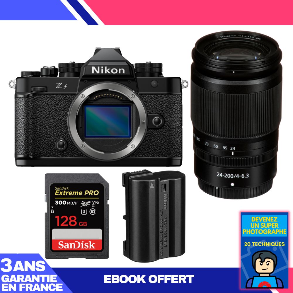 Nikon Zf Body + 24-200mm f/4-6.3 VR Lens + 1 SanDisk 128GB Extreme PRO UHS-II SDXC Card + 1 Nikon EN-EL15C Battery + Ebook 'Become a Super Photographer'