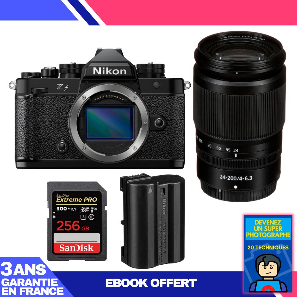 Nikon Zf Camera + 24-200mm f/4-6.3 VR Lens + 1 SanDisk 256GB Extreme PRO UHS-II SDXC Card + 1 Nikon EN-EL15C Battery + Ebook 'Become a Super Photographer'