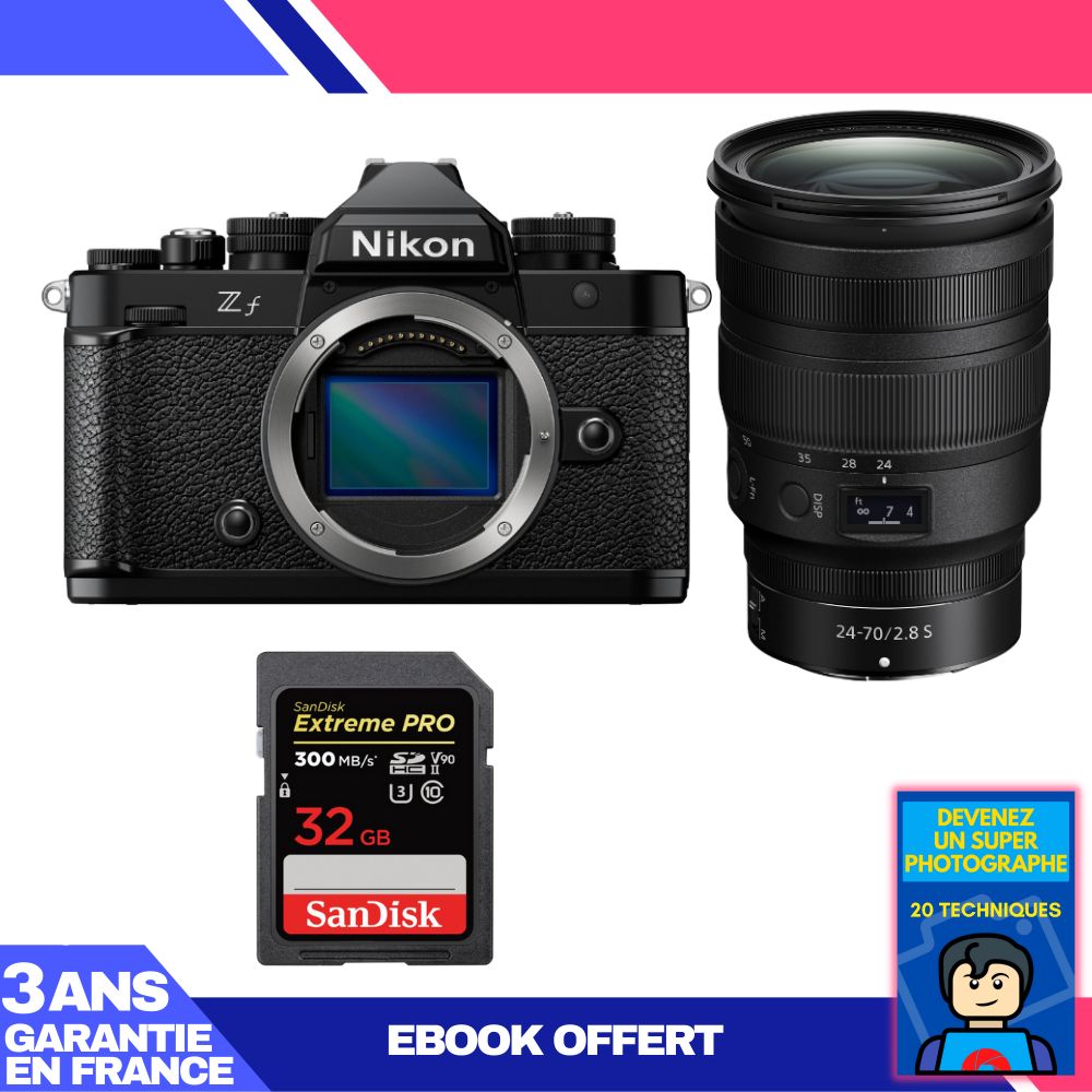 Nikon Zf Camera + 24-70mm f/2.8 S Lens + 32GB SanDisk Extreme PRO UHS-II SDXC Card + Ebook: Become a Super Photographer