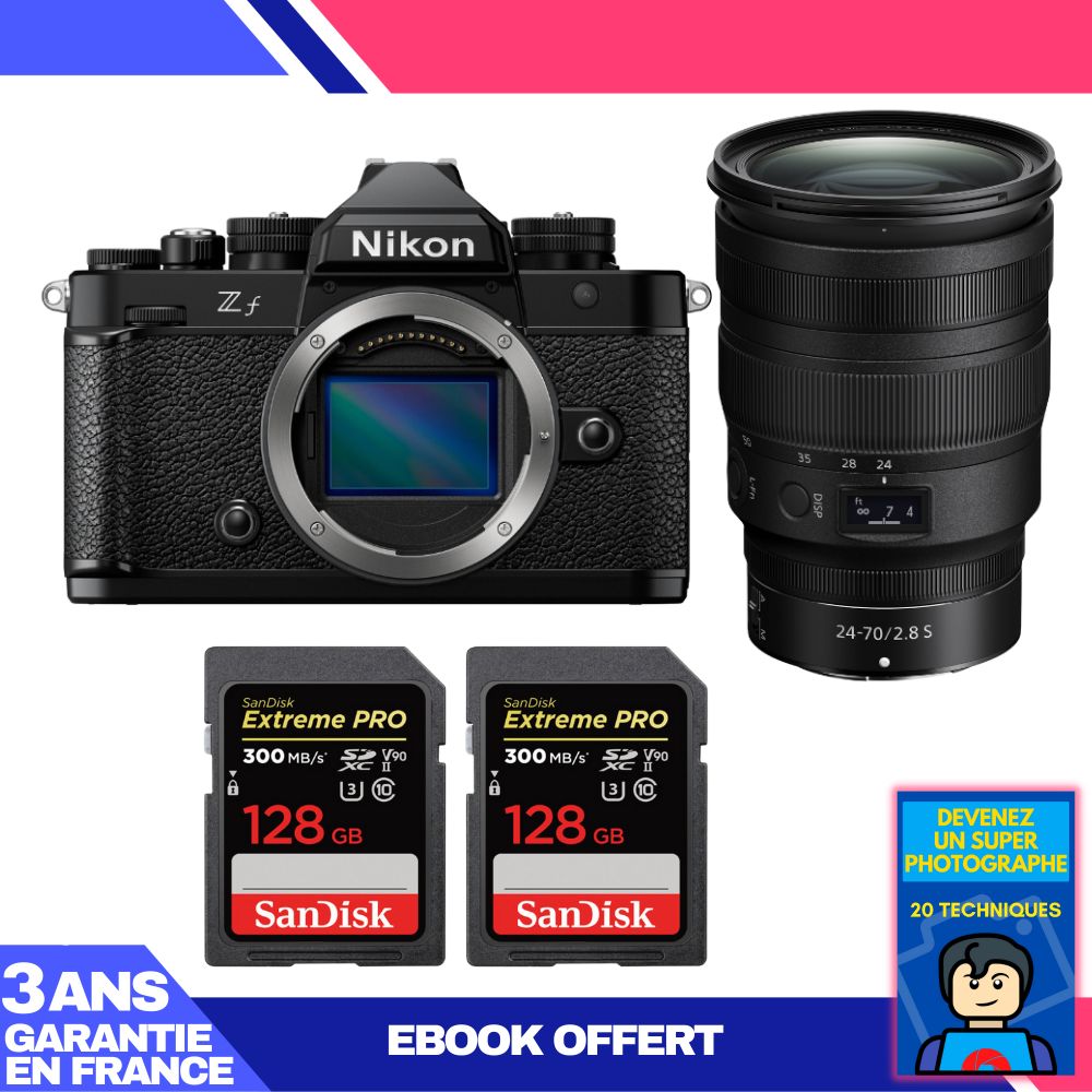 Nikon Zf Camera + 24-70mm f/2.8 S Lens + 2 SanDisk 128GB Extreme PRO UHS-II SDXC Cards + 'Become a Super Photographer' Ebook