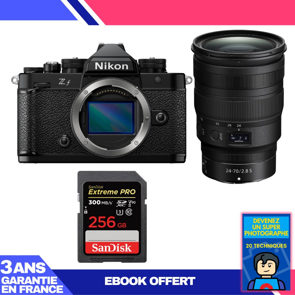 Nikon Zf Camera + 24-70mm f/2.8 S Lens + 256GB SanDisk Extreme PRO SDXC Card + 'Become a Super Photographer' Ebook