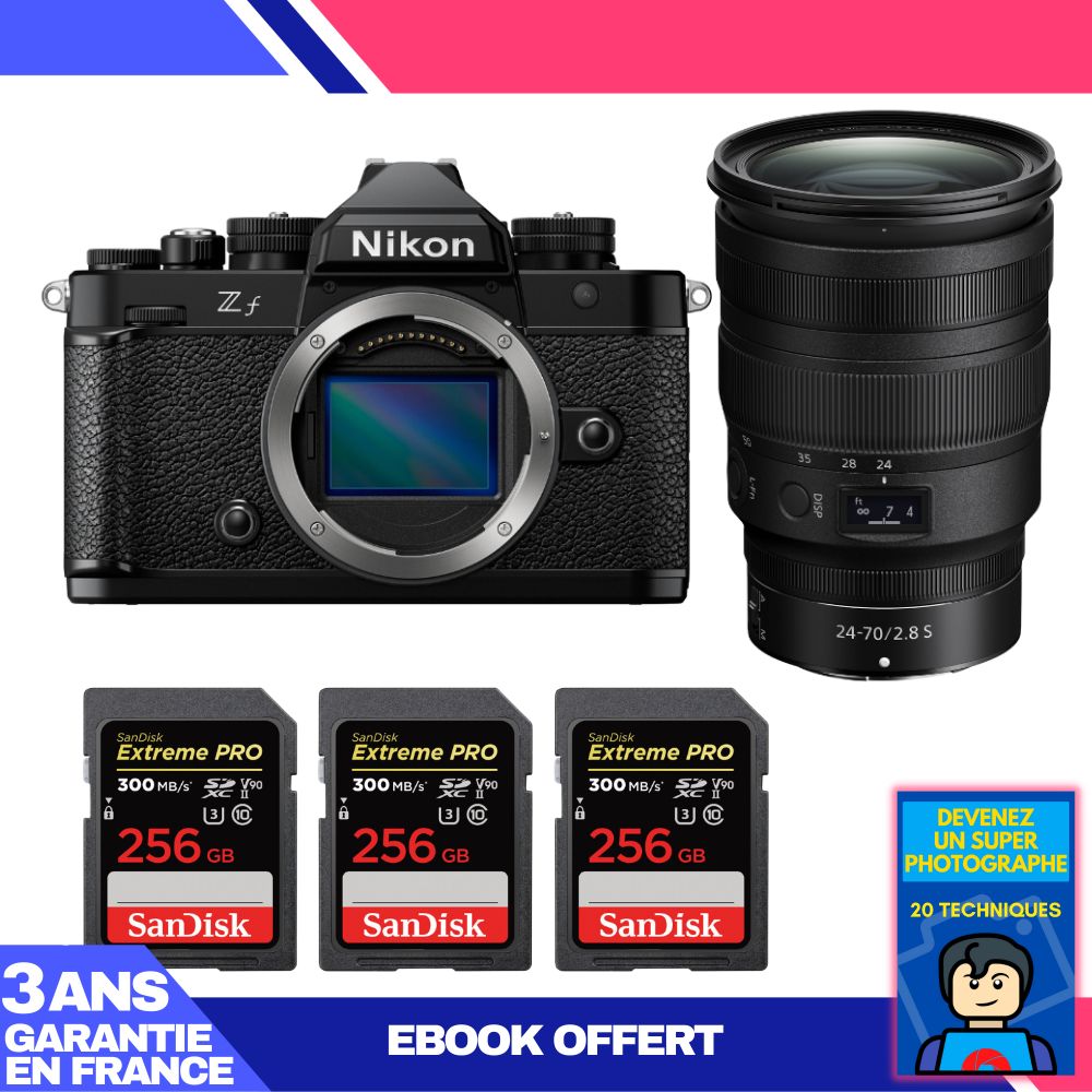 Nikon Zf Camera + 24-70mm f/2.8 S Lens + 3 SanDisk 256GB Extreme PRO UHS-II SDXC Cards + 'Become a Super Photographer' Ebook