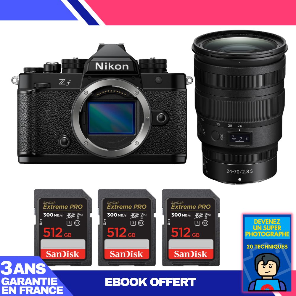 Nikon Zf Camera + 24-70mm f/2.8 S Lens + 3 SanDisk 512GB Extreme PRO UHS-II SDXC Cards + Ebook 'Become a Super Photographer'