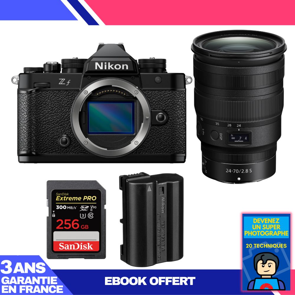 Nikon Zf Camera + 24-70mm f/2.8 S Lens + 1 SanDisk 256GB Extreme PRO UHS-II SDXC Card + 1 Nikon EN-EL15C Battery + Ebook - Become a Super Photographer