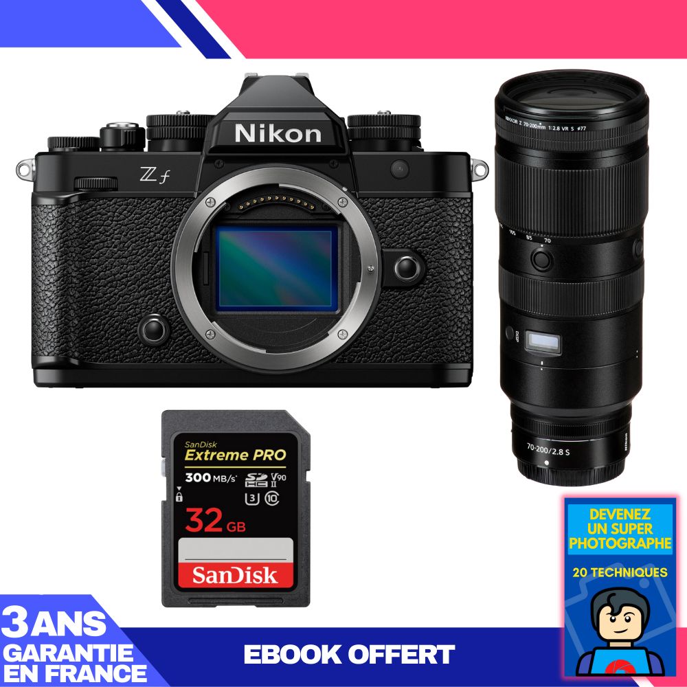 Nikon Zf Body + 70-200mm f/2.8 VR S Lens + 1 SanDisk 32GB Extreme PRO UHS-II SDXC Card 300MB/s