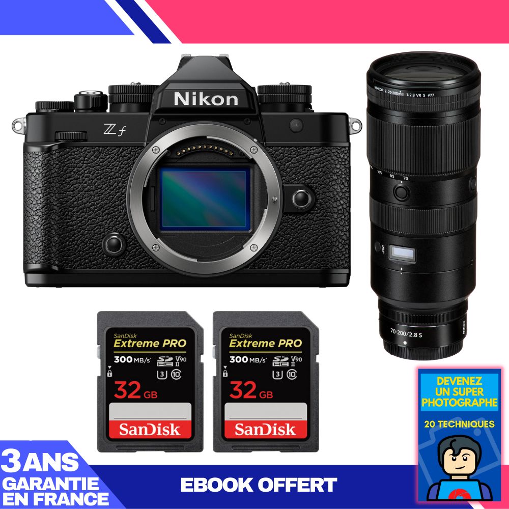 Nikon Zf Body + 70-200mm f/2.8 VR S Lens + 2 SanDisk 32GB Extreme PRO UHS-II SDXC Cards 300MB/s + Ebook 'Become a Super Photographer'