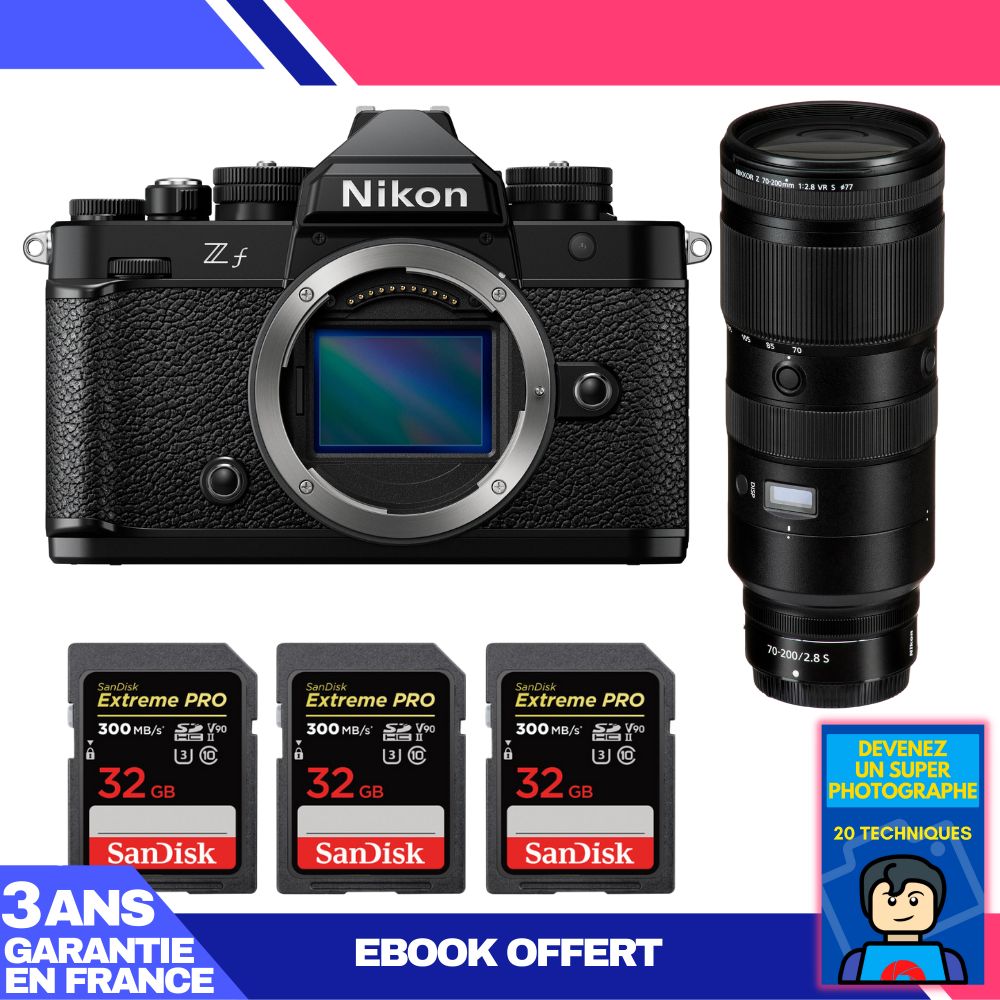 Nikon Zf Body + 70-200mm f/2.8 VR S Lens + 3 SanDisk 32GB Extreme PRO UHS-II SDXC Cards 300MB/s + Ebook 'Become a Super Photographer'