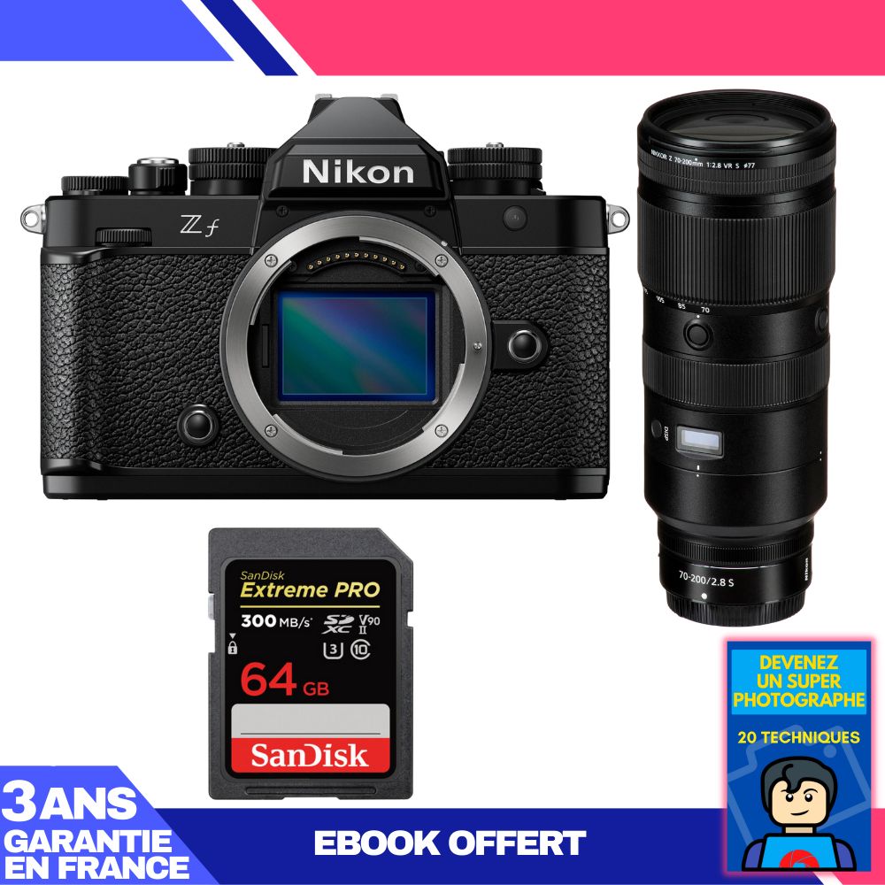 Nikon Zf Camera Kit with 70-200mm f/2.8 VR S Lens + 64GB SanDisk Extreme PRO SD Card + Ebook: Become a Super Photographer