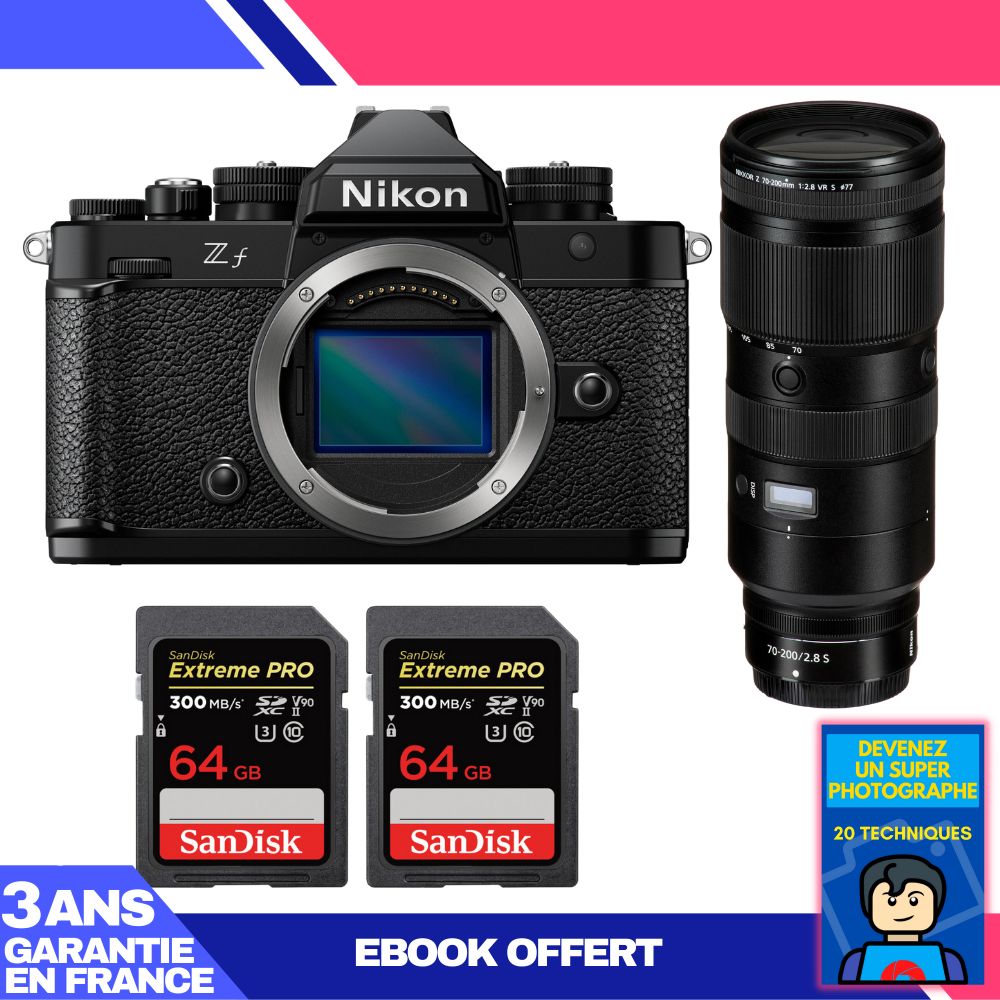 Nikon Zf Body + 70-200mm f/2.8 VR S Lens + 2 SanDisk 64GB Extreme PRO UHS-II SDXC Cards 300MB/s + 'Become a Super Photographer' Ebook