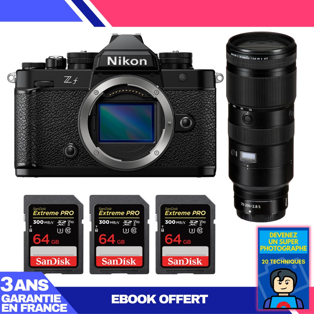 Nikon Zf Body + 70-200mm f/2.8 VR S Lens + 3 SanDisk 64GB Extreme PRO UHS-II SDXC Cards 300MB/s + Ebook 'Become a Super Photographer'