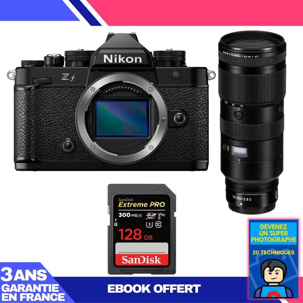 Nikon Zf Body + 70-200mm f/2.8 VR S Lens + 1 SanDisk 128GB Extreme PRO UHS-II SDXC Card (300MB/s) + Ebook 'Devenez Un Super Photographe'