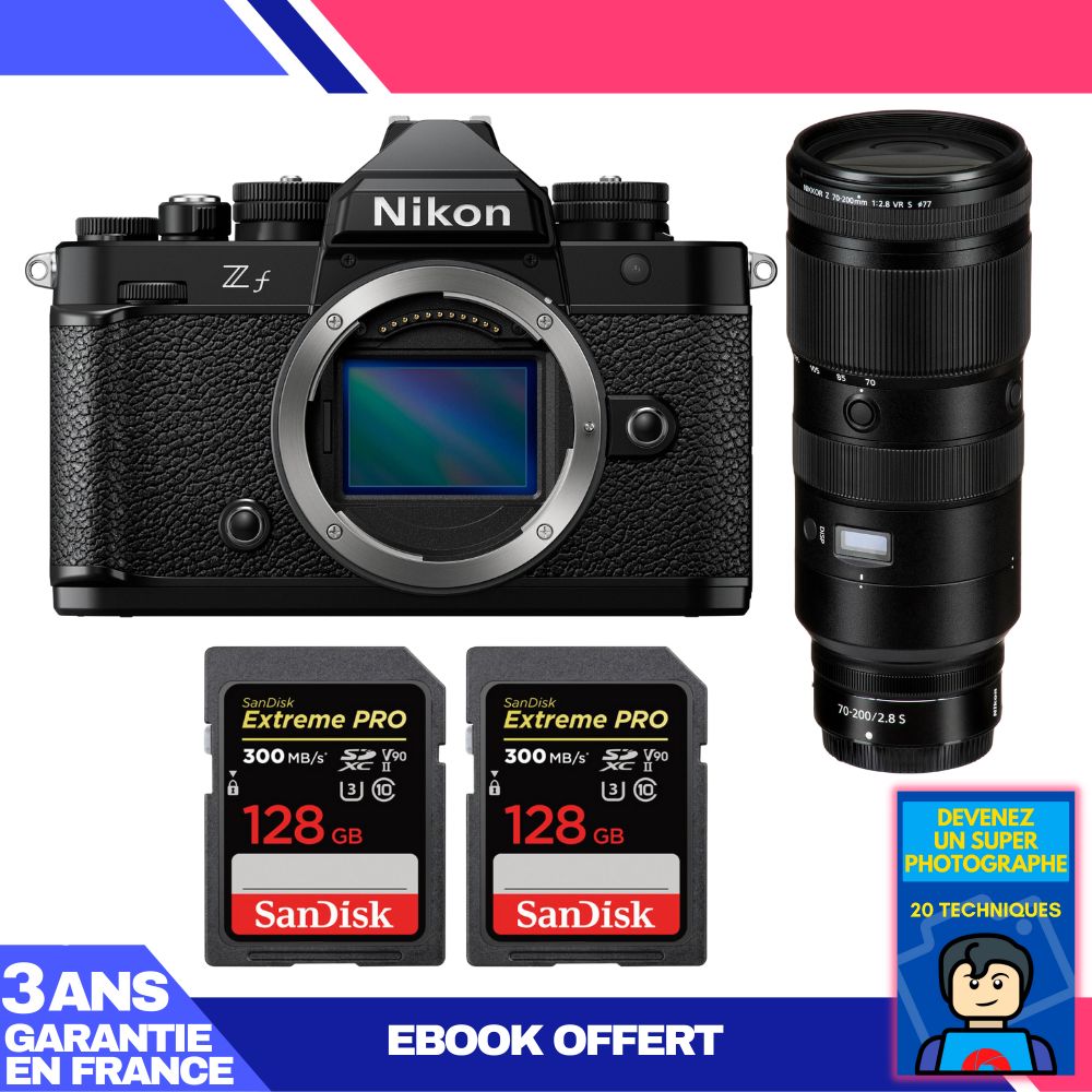 Nikon Zf Body + 70-200mm f/2.8 VR S Lens + 2 SanDisk 128GB Extreme PRO UHS-II SDXC Cards + 'Become a Super Photographer' Ebook