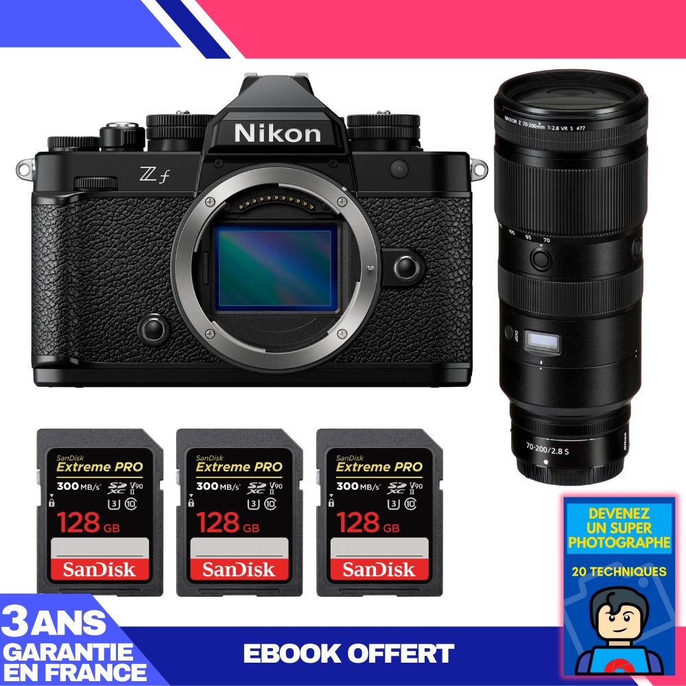 Nikon Zf Body + 70-200mm f/2.8 VR S Lens + 3 SanDisk 128GB Extreme PRO UHS-II SDXC Cards