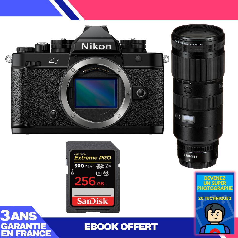 Nikon Zf Body + 70-200mm f/2.8 VR S Lens + 1 SanDisk 256GB Extreme PRO UHS-II SDXC Card + Ebook 'Become a Super Photographer'