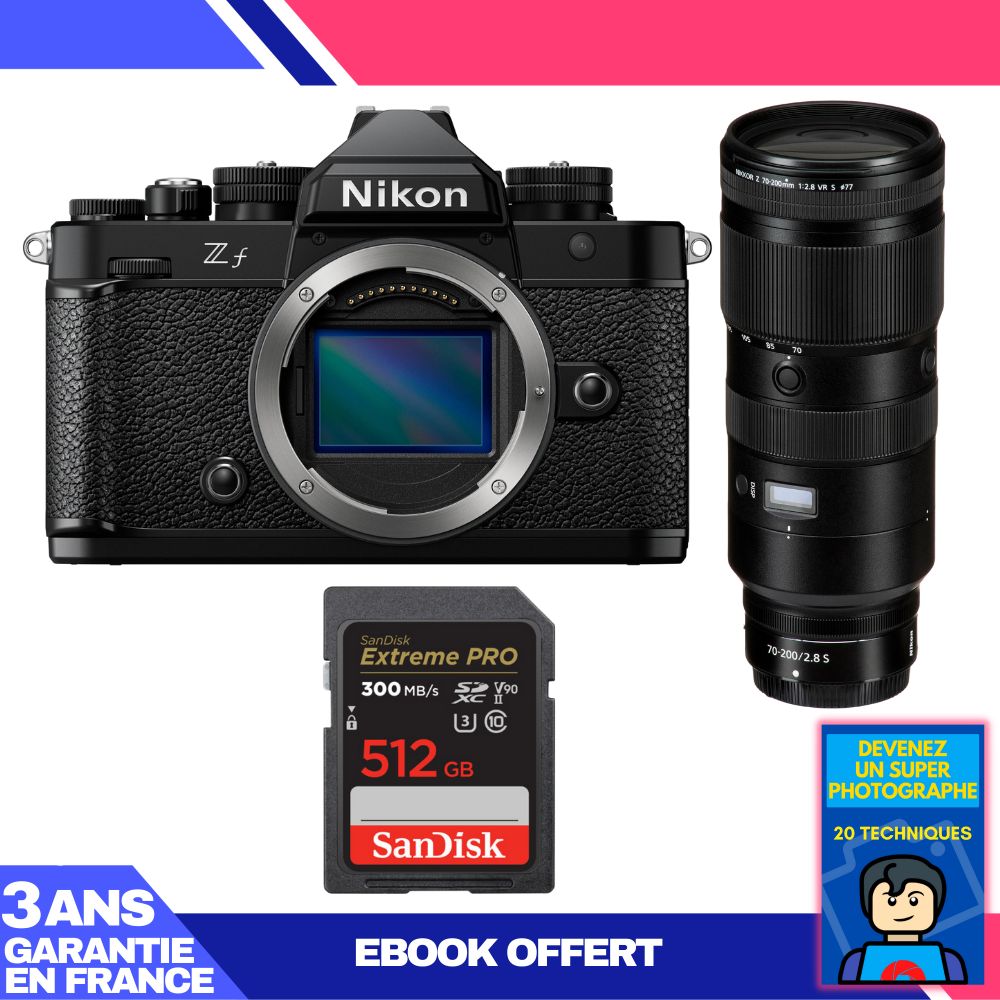 Nikon Zf Camera + 70-200mm f/2.8 VR S Lens + 1 SanDisk 512GB Extreme PRO UHS-II SDXC Card + Ebook 'Become a Super Photographer'