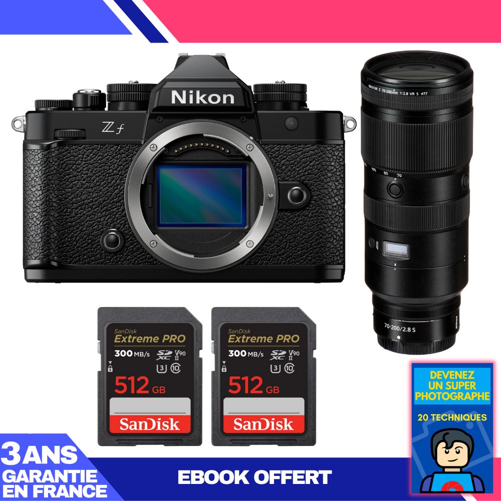Nikon Zf Body + 70-200mm f/2.8 VR S Lens + 2 SanDisk 512GB Extreme PRO UHS-II SDXC Cards + 'Become a Super Photographer Ebook
