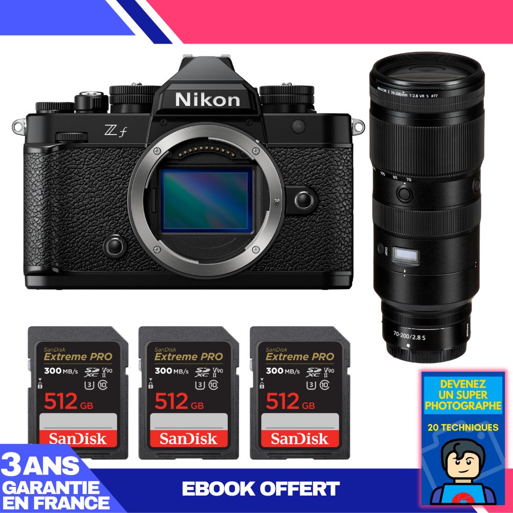 Nikon Zf Body + 70-200mm f/2.8 VR S Lens + 3 SanDisk 512GB Extreme PRO UHS-II SDXC Cards