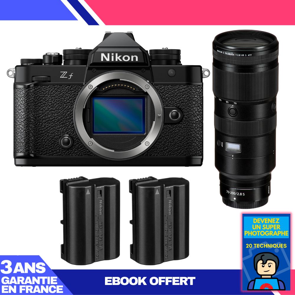 Nikon Zf Camera + 70-200mm f/2.8 VR S Lens + 2 Nikon EN-EL15C Batteries + 'Become a Super Photographer' Ebook