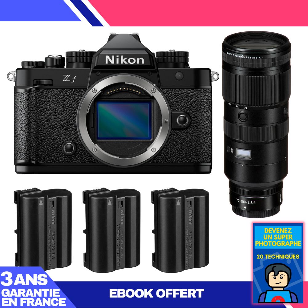 Nikon Zf Body + 70-200mm f/2.8 VR S Lens + 3 Nikon EN-EL15C Batteries + 'Become a Super Photographer' Ebook