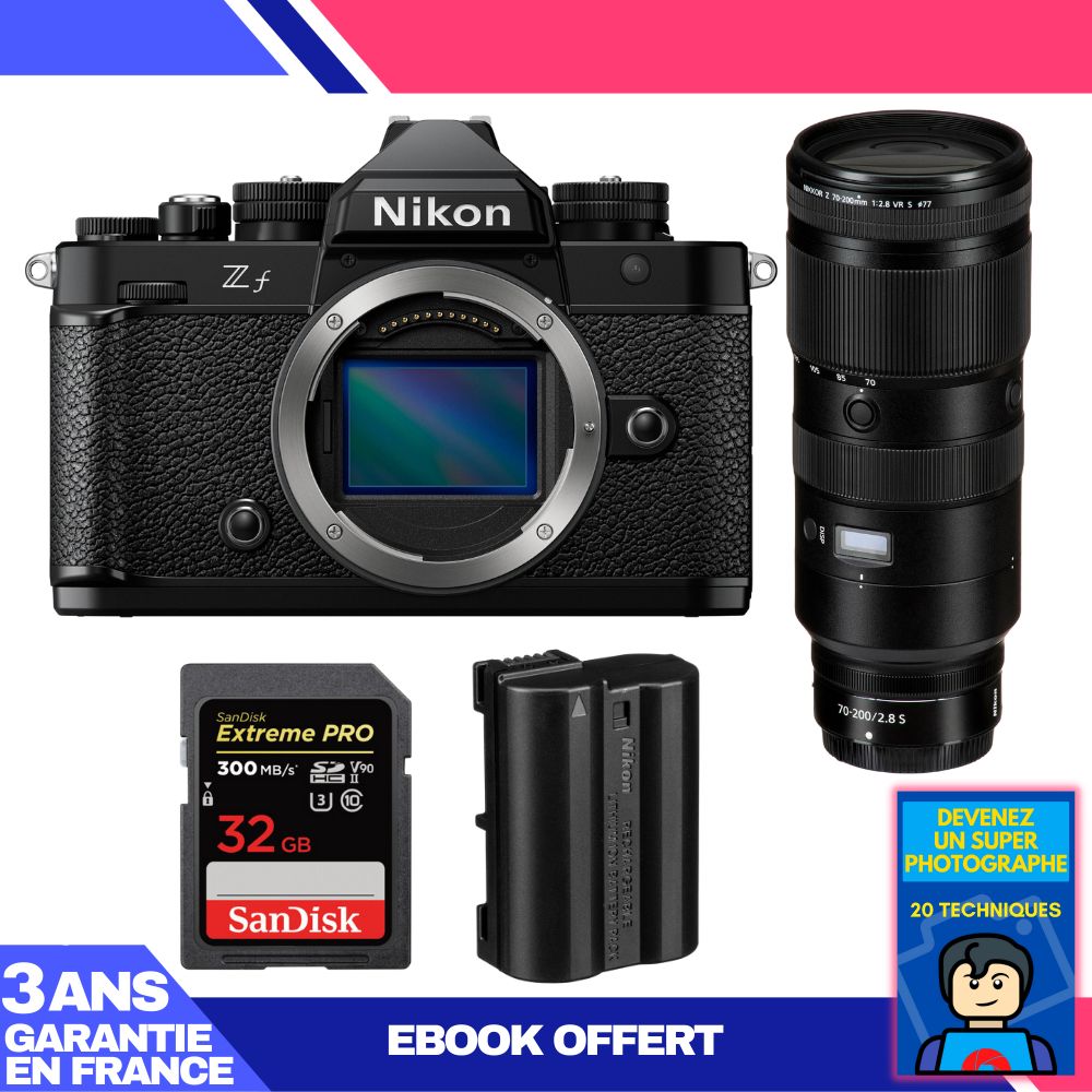 Nikon Zf Body + 70-200mm f/2.8 VR S Lens + 1 SanDisk 32GB Extreme PRO UHS-II SDXC Card + 1 Nikon EN-EL15C Battery + Ebook 'Become a Super Photographer'