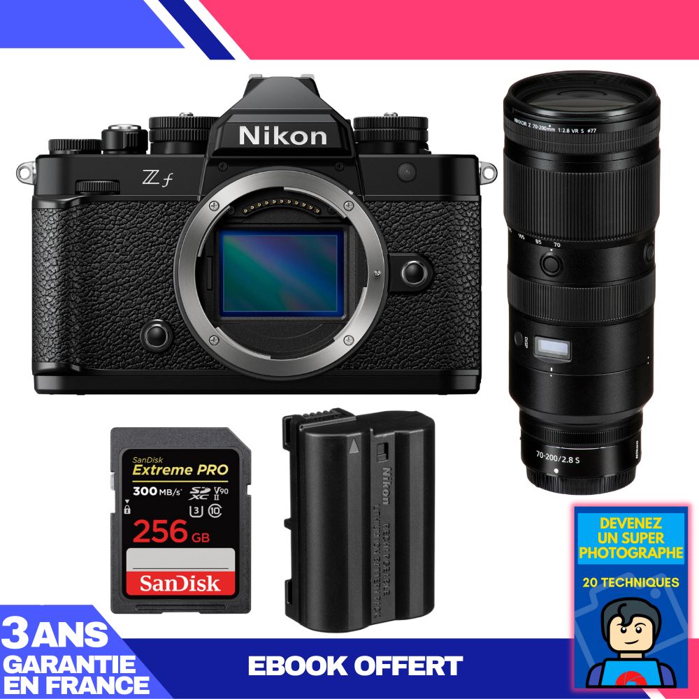Nikon Zf Body + 70-200mm f/2.8 VR S Lens + 1 SanDisk 256GB Extreme PRO UHS-II SDXC Card + 1 Nikon EN-EL15C + Ebook 'Become a Super Photographer