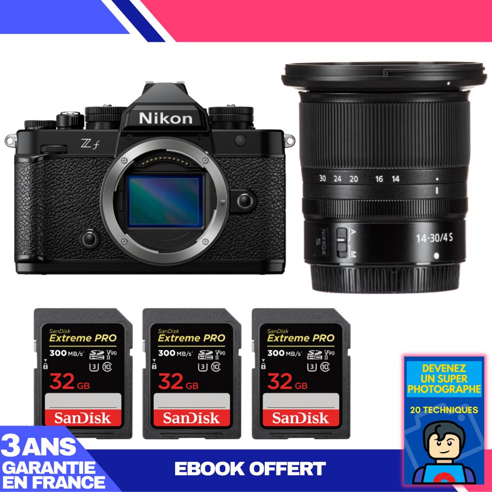 Nikon Zf Camera + 14-30mm f/4 S Lens + 3 SanDisk 32GB Extreme PRO UHS-II SDXC Cards + 'Become a Super Photographer' Ebook