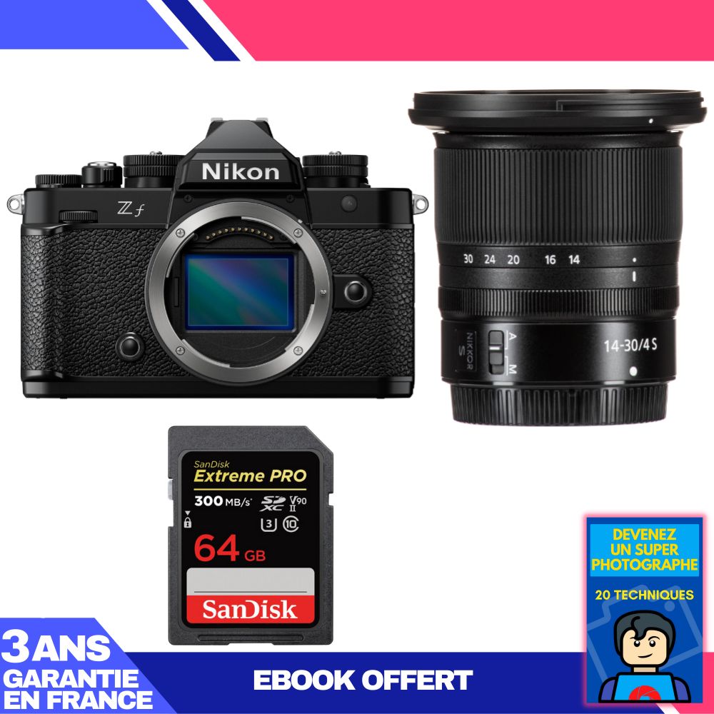 Appareil photo Nikon Zf + Objectif 14-30mm f/4 S + Carte SDXC 64 Go SanDisk Extreme PRO UHS-II + Ebook 'Devenez un Photographe Suprême'