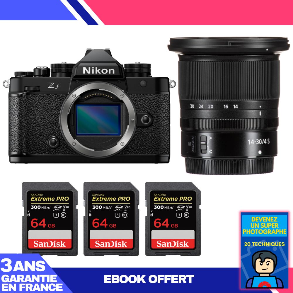 Nikon Zf Camera + 14-30mm f/4 S Lens + 3 SanDisk 64GB Extreme PRO UHS-II SDXC Cards