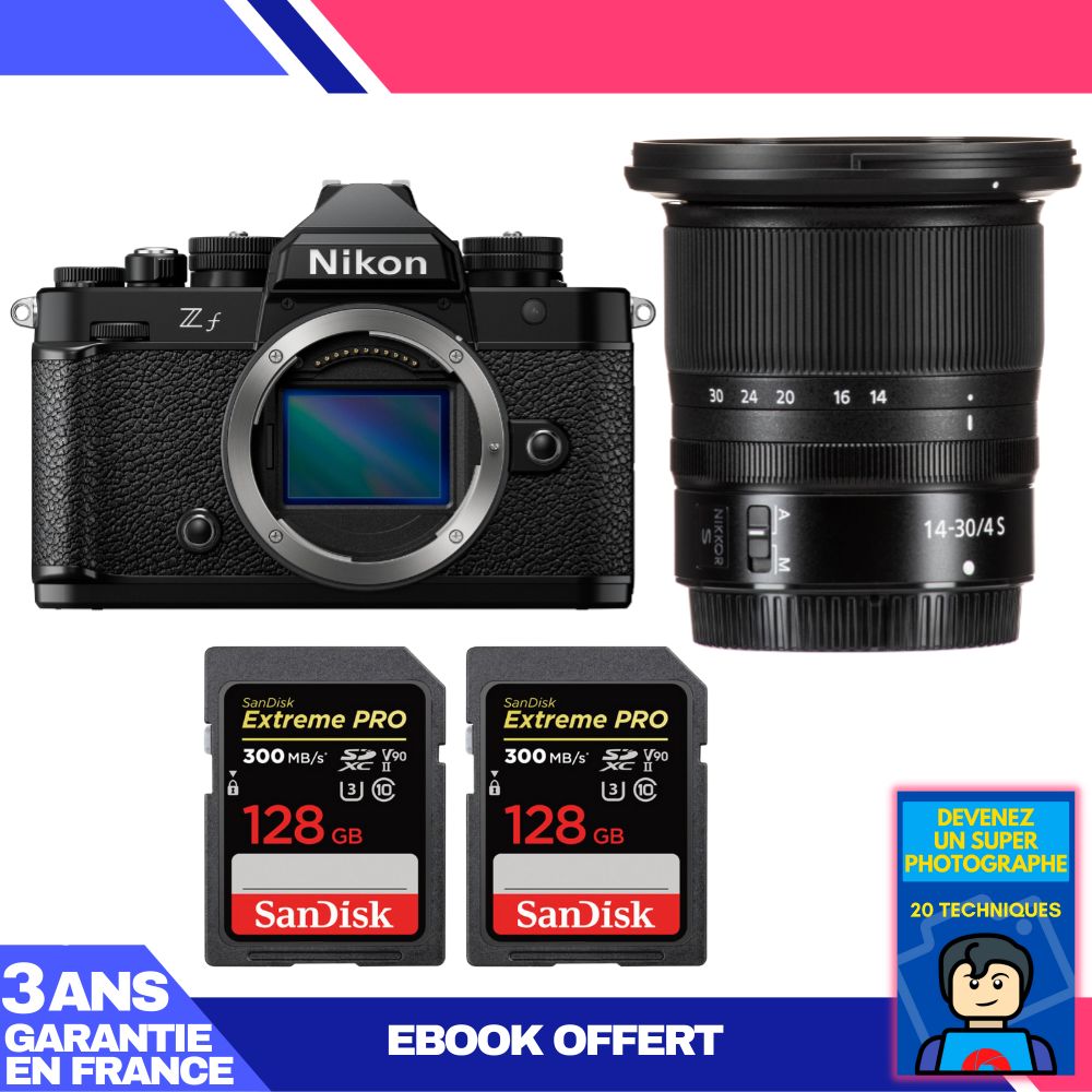 Nikon Zf Camera + 14-30mm f/4 S Lens + 2 SanDisk 128GB Extreme PRO UHS-II SDXC Cards + 'Become a Super Photographer' Ebook