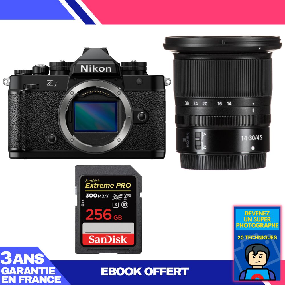 Appareil photo Nikon Zf + Objectif 14-30mm f/4 S + Carte SD 256 Go SanDisk Extreme PRO + Ebook : Devenez un Photographe Suprême