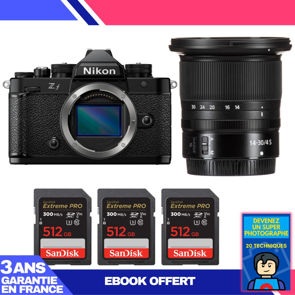 Nikon Zf Camera + 14-30mm f/4 S Lens + 3 SanDisk 512GB Extreme PRO UHS-II SDXC Cards + 'Become a Super Photographer' Ebook