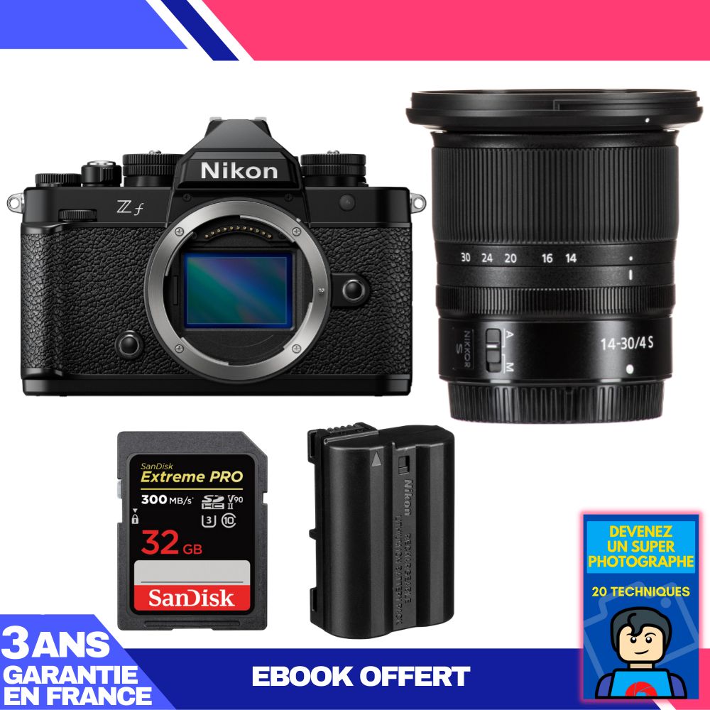 Kit Nikon Zf avec objectif 14-30mm f/4 S + carte SanDisk 32Go Extreme PRO UHS-II SDXC + batterie EN-EL15C + ebook : Devenez un photographe exceptionnel