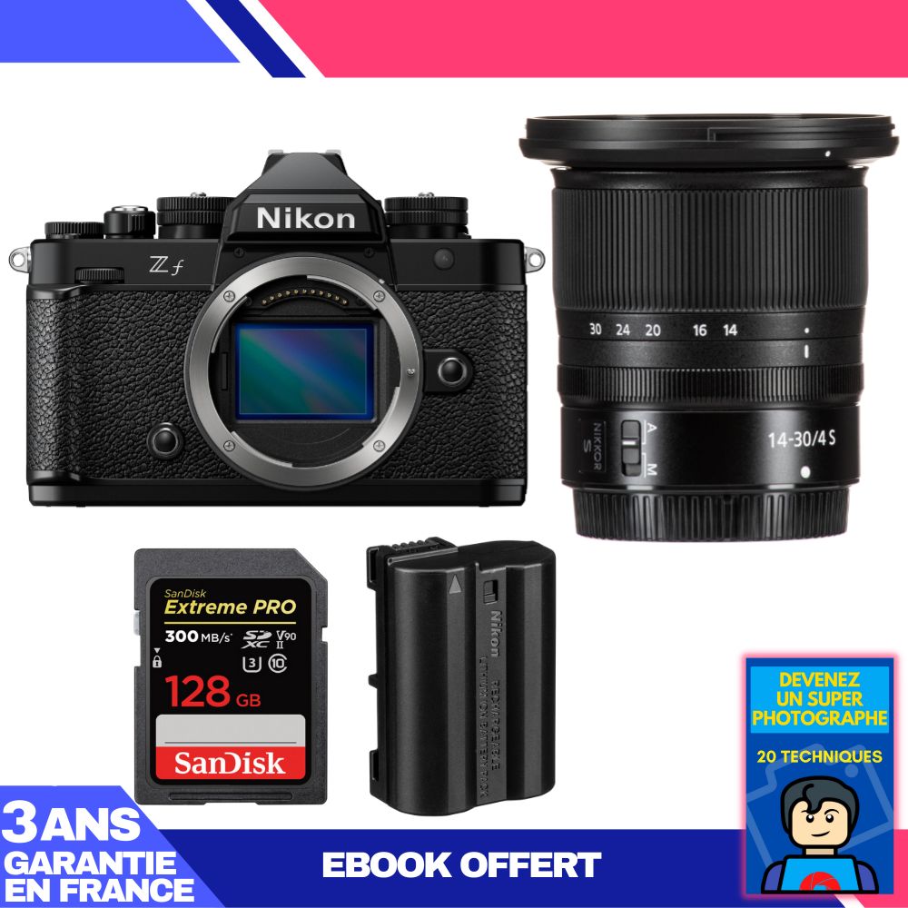 Appareil photo Nikon Zf + Objectif 14-30mm f/4 S + 1 Carte SD SanDisk 128 Go Extreme PRO UHS-II 300 Mo/s + 1 Batterie Nikon EN-EL15C + Ebook 'Devenez un Super Photographe