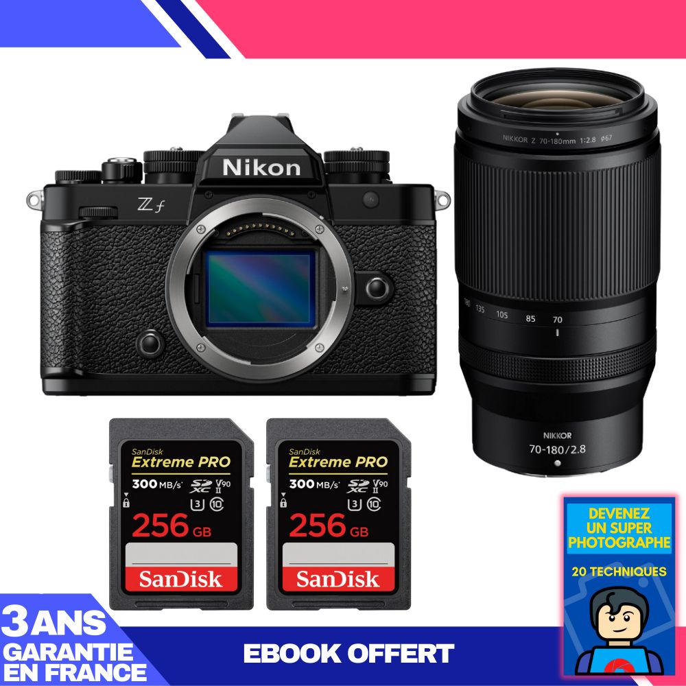 Cámara Nikon Zf + Lente 70-180mm f/2.8 + 3 x Tarjetas de memoria SanDisk Extreme PRO de 256 GB UHS-II SDXC 300 MB/s + Ebook: Conviértase en un fotógrafo super