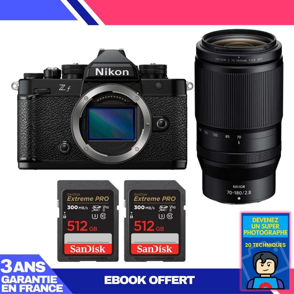Nikon Zf Body + 70-180mm f/2.8 Lens + 2x 512GB SanDisk Extreme PRO UHS-II SDXC Cards + 'Become a Super Photographer' Ebook