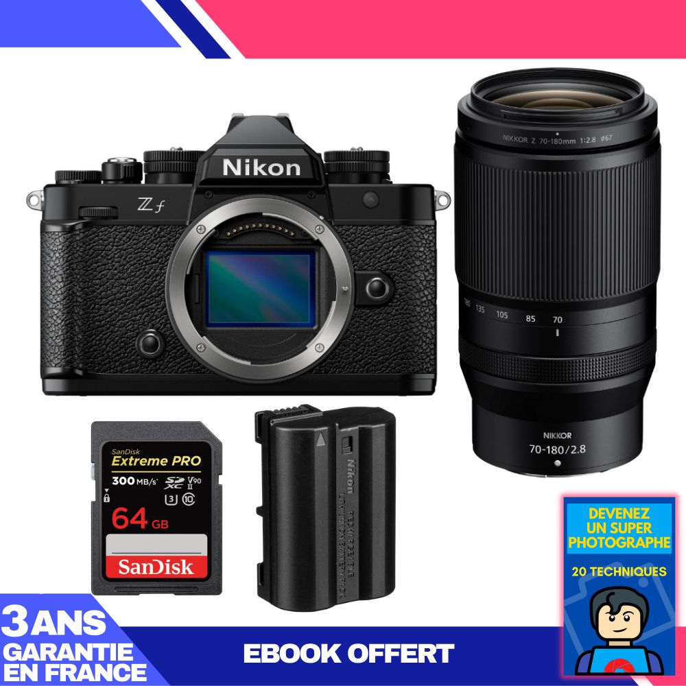 Nikon Zf Body + 70-180mm f/2.8 Lens + 1 SanDisk 64GB Extreme PRO UHS-II SDXC Card + 1 Nikon EN-EL15C Battery + Ebook 'Become a Super Photographer'