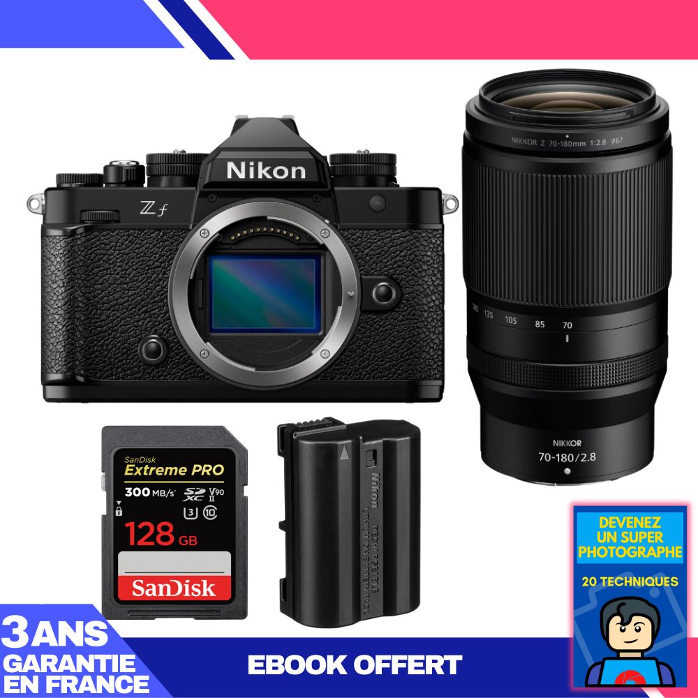 Nikon Zf Body + 70-180mm f/2.8 Lens + 1 SanDisk 128GB Extreme PRO UHS-II SDXC Card + 1 Nikon EN-EL15C Battery + Ebook 'Become a Super Photographer