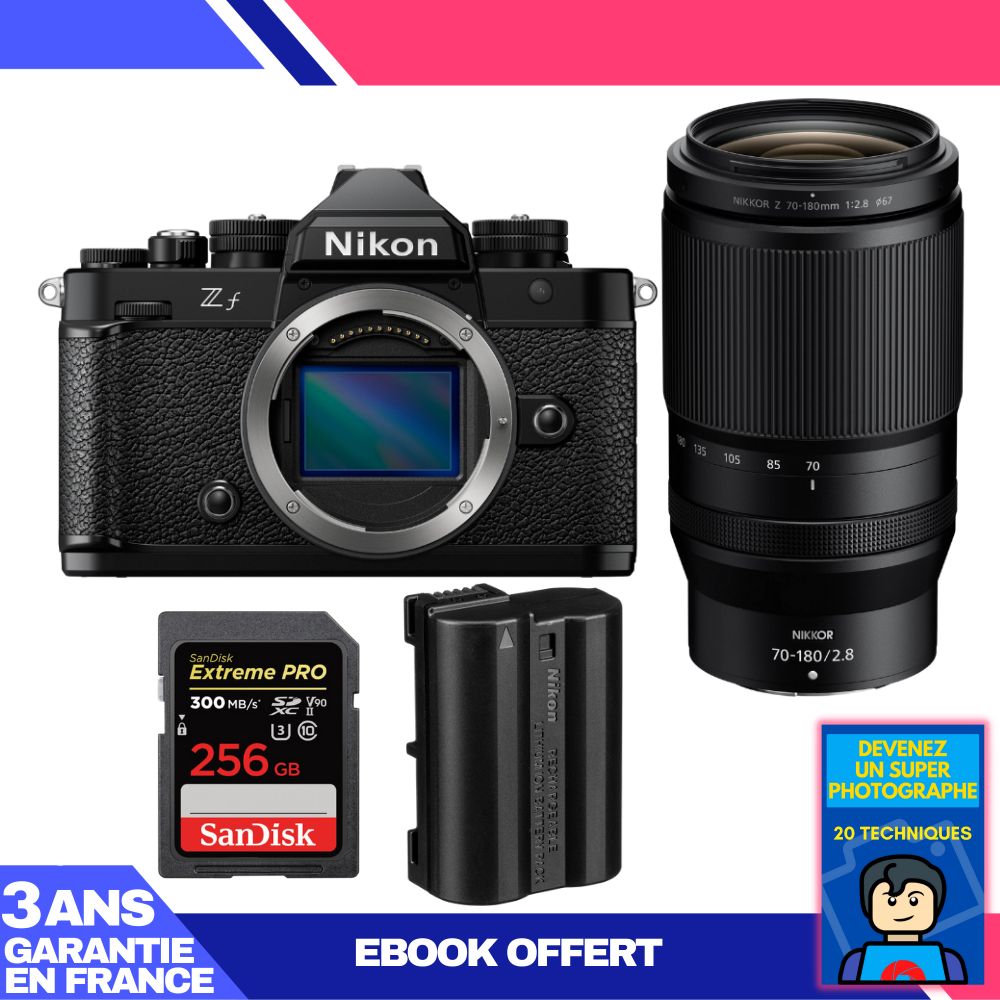 Nikon Zf Body + 70-180mm f/2.8 Lens + 1 SanDisk 256GB Extreme PRO UHS-II SDXC Card + 1 Nikon EN-EL15C Battery + Ebook 'Become a Super Photographer