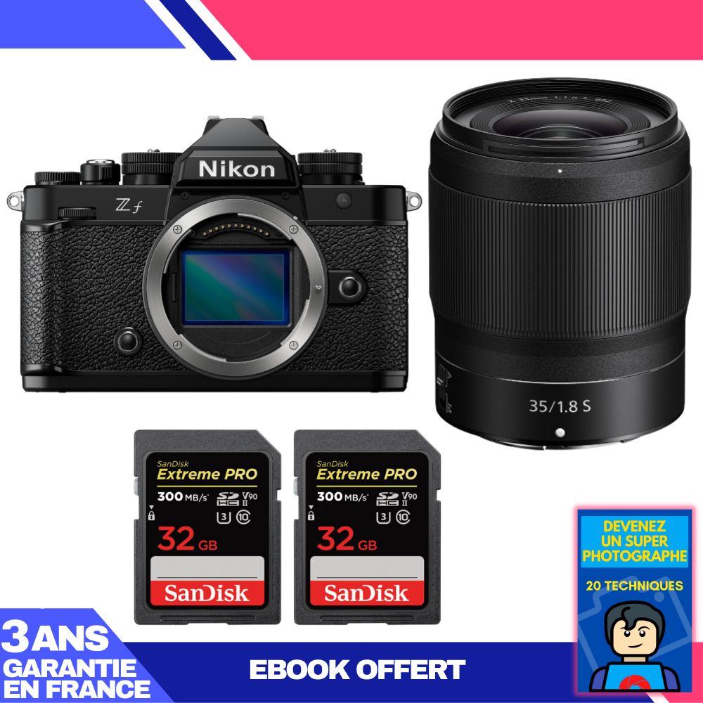 Cámara Nikon Zf + Objetivo 35 mm f/1.8 S + 2 Tarjetas SDXC SanDisk 32 GB Extreme PRO UHS-II 300 MB/s + Ebook 'Conviértete en un fotógrafo super'
