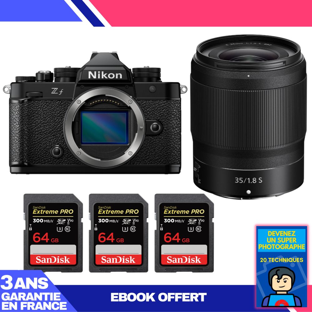 Cámara Nikon Zf + Objetivo 35 mm f/1.8 S + 3 Tarjetas de memoria SanDisk 64 GB Extreme PRO UHS-II SDXC 300 MB/s + Ebook 'Conviértete en un fotógrafo super'