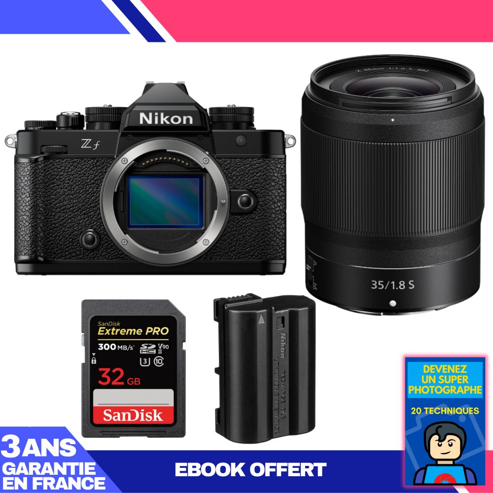 Nikon Zf Camera + 35mm f/1.8 S Lens + 1 SanDisk 32GB Extreme PRO UHS-II SDXC Card + 1 Nikon EN-EL15C Battery + 'Become a Super Photographer' Ebook