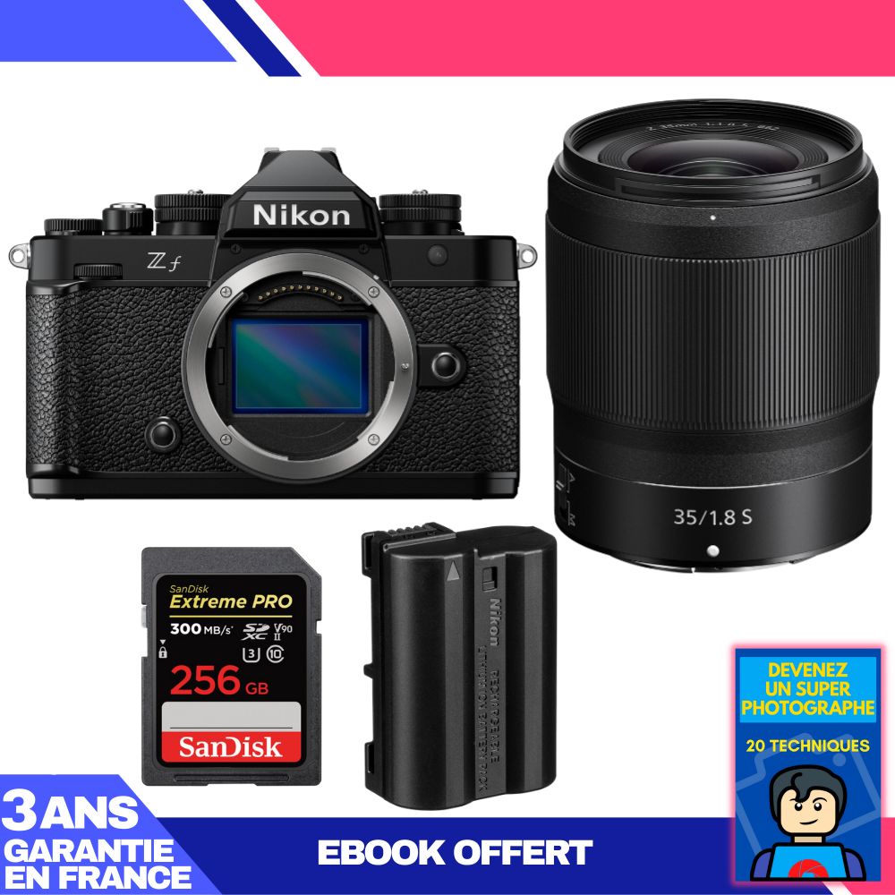 Nikon Zf Camera + 35mm f/1.8 S Lens + 1 SanDisk 256GB Extreme PRO UHS-II SDXC Card + 1 Nikon EN-EL15C Battery + Ebook 'Become a Super Photographer
