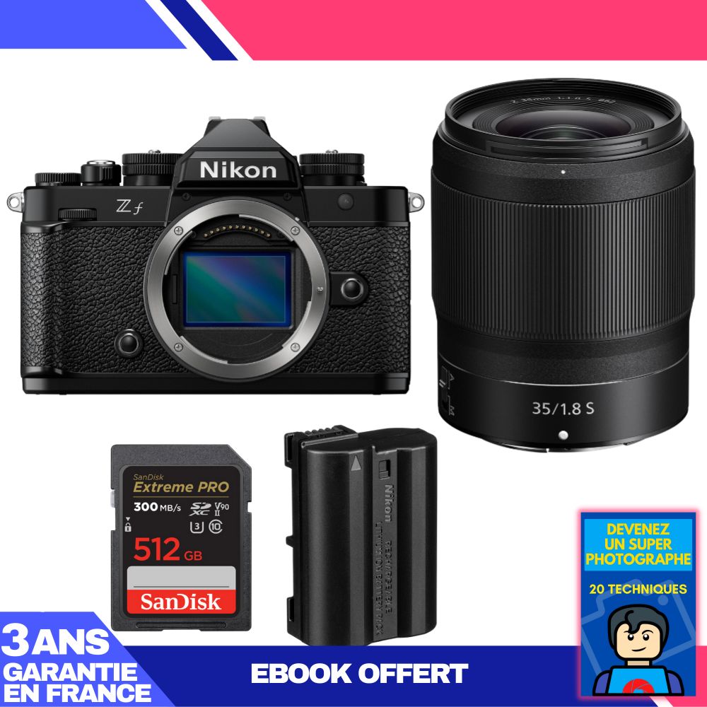 Nikon Zf Camera + 35mm f/1.8 S Lens + 1 SanDisk 512GB Extreme PRO UHS-II SDXC Card + 1 Nikon EN-EL15C Battery + Ebook 'Become a Super Photographer'