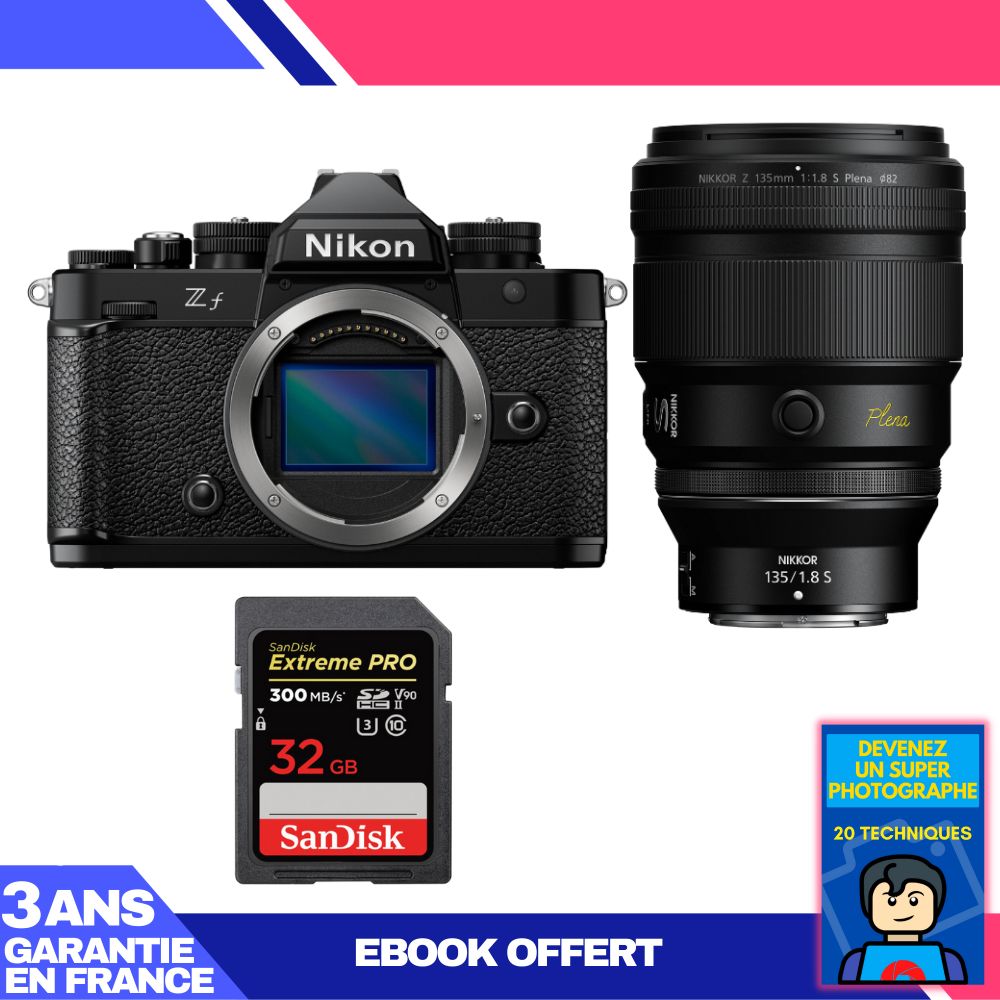 Nikon Zf Body + 135mm f/1.8 S Lens + 1 SanDisk 32GB Extreme PRO UHS-II SDXC Card + 'Become a Super Photographer' Ebook
