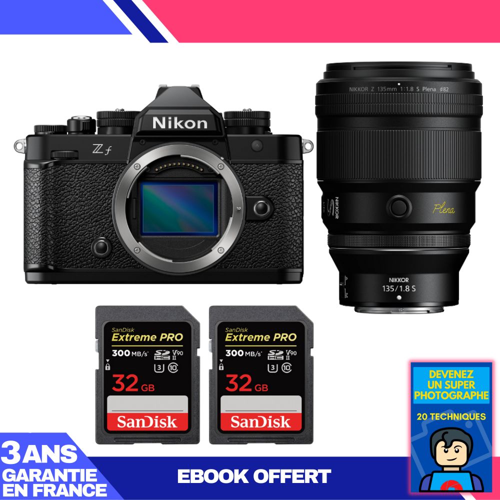 Nikon Zf Camera + 135mm f/1.8 S Lens + 2x 32GB SanDisk Extreme PRO UHS-II SDXC Cards + Ebook: Become a Super Photographer