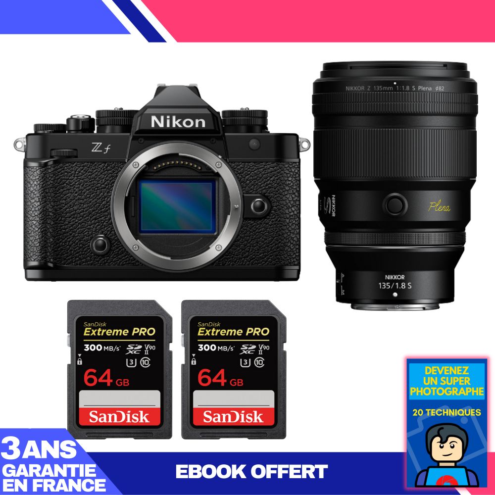 Nikon Zf Camera + 135mm f/1.8 S Lens + 2x 64GB SanDisk Extreme PRO SDXC Cards + 'Become a Super Photographer' Ebook