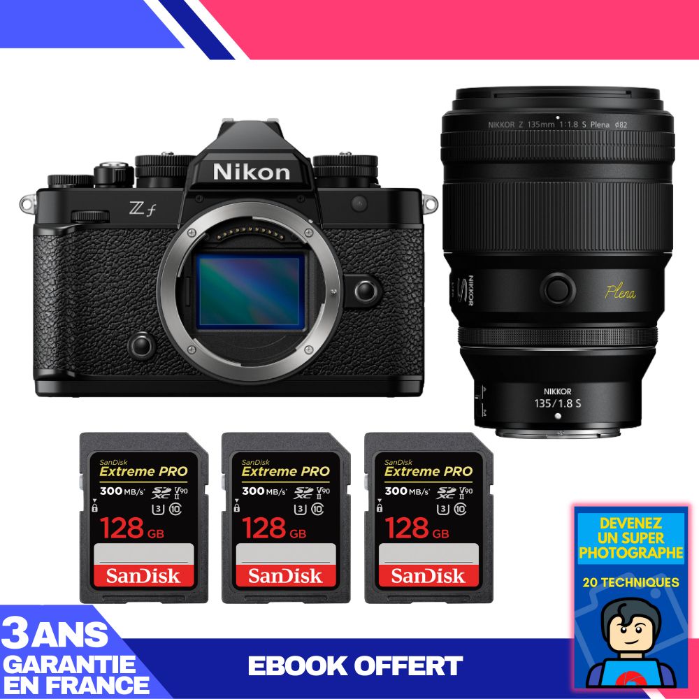 Nikon Zf Camera + 135mm f/1.8 S Plena Lens + 3 SanDisk 128GB Extreme PRO UHS-II SDXC Cards + 'Become a Super Photographer' Ebook