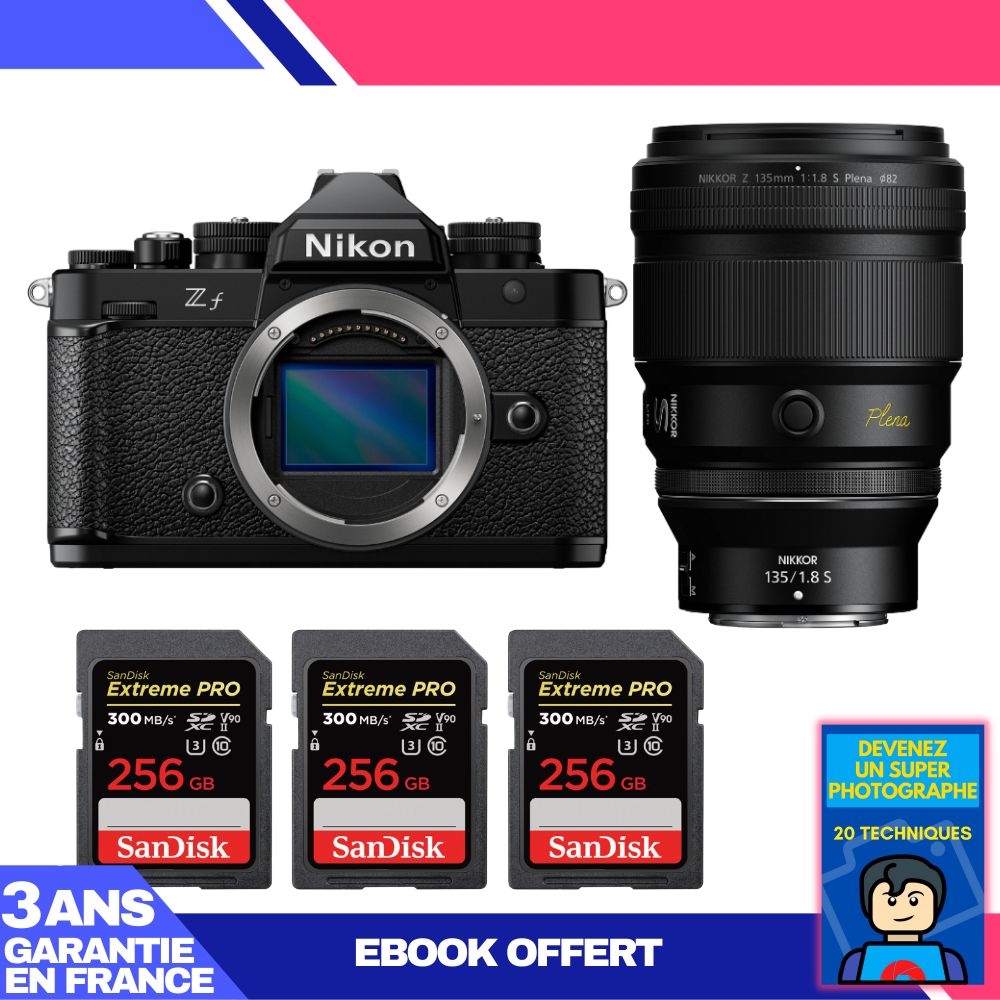 Nikon Zf Camera + 135mm f/1.8 S Lens + 3x 256GB SanDisk Extreme PRO SDXC Card (UHS-II, 300MB/s) + 'Become a Super Photographer' Ebook