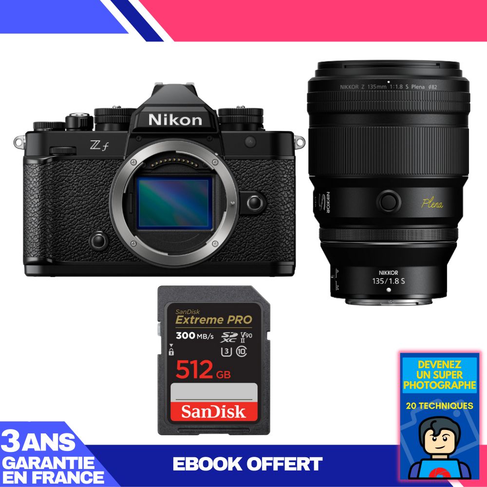 Nikon Zf Camera + 135mm f/1.8 S Plena Lens + 1 SanDisk 512GB Extreme PRO UHS-II SDXC Card + 'Become a Super Photographer' Ebook